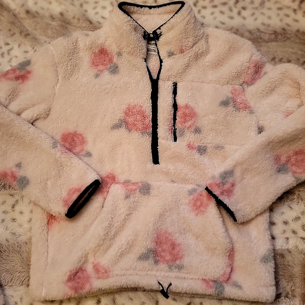 Vs Pink Teddy Half Zip Pullover